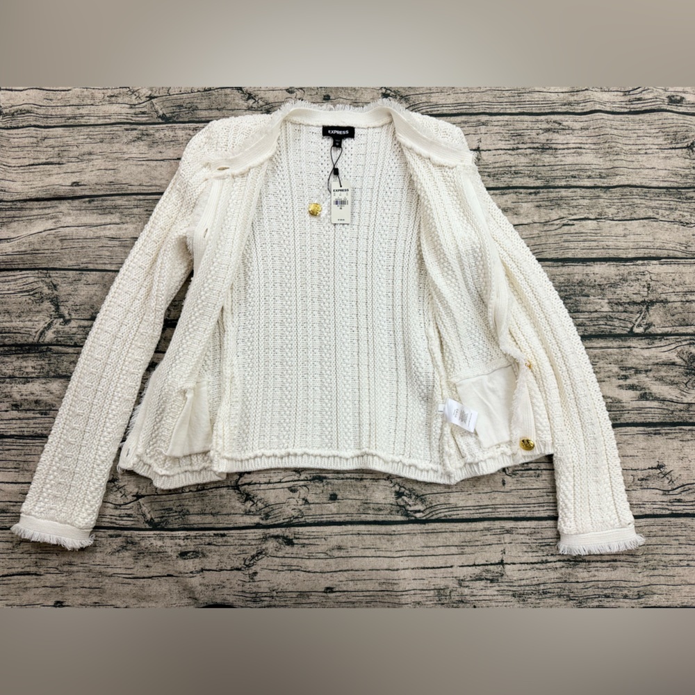 Express Women's Heavy Knit Button Sweater with Pockets, White, Size XS - Picture 12 of 14